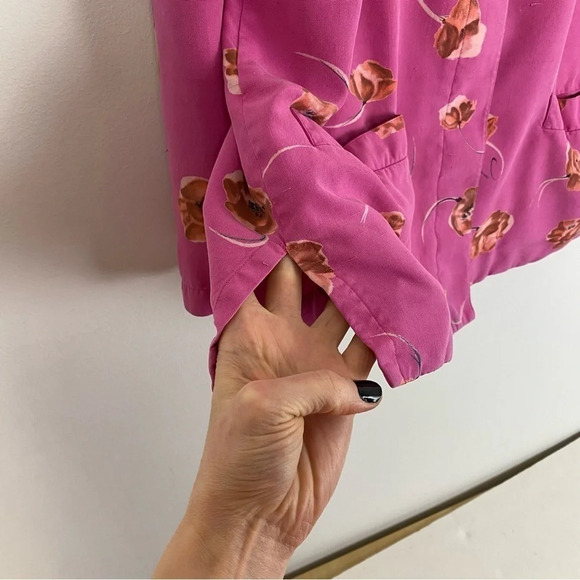 Vintage 90s Silk Floral Jacket Blazer Womens Size Small Pink Flower Print Granny - Picture 8 of 14